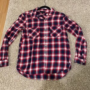 Forever21 blue, cream, red plaid flannel size S